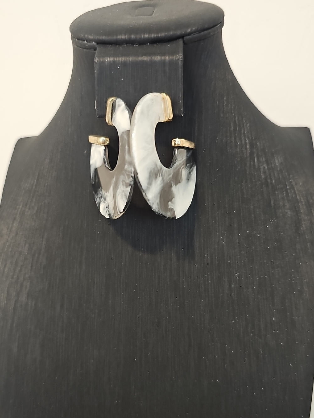 Chico's Gold-Accent Black & White Swirl Hoop Earrings